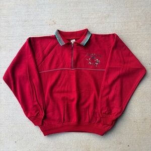 1990 Italia Men's Red Vintage Quarter-Zip Pullover Sweater Large